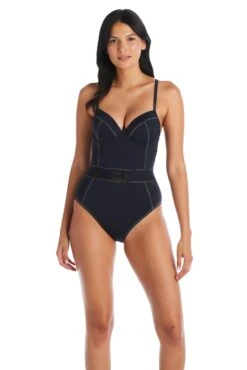 A Fine Line Over The Shoulder One Piece Swimsuit -Bleu Rod Beattie Sales bleu rod a fine line 1 pc over the shoulder one piece corset swimsuit afl 35118929150127