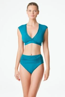 Behind The Seams High Waisted Shirred Bikini Bottom -Bleu Rod Beattie Sales bleu rod behind the seams high waist bottom high waisted bikini bottom shirred bs 34321550475439