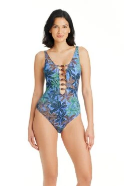 By The Sea One Piece Low Neck Lace Down Swimsuit -Bleu Rod Beattie Sales bleu rod bythesea 1 pc by the sea one piece low neck lace down swimsuit 36104774287535 1