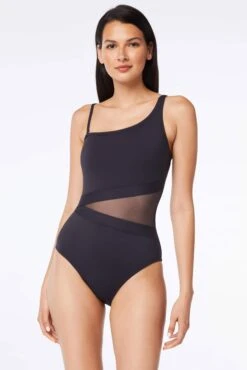 Don't Mesh With Me One Piece Mesh One Shoulder Swimsuit