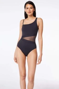 Don't Mesh With Me One Piece Mesh One Shoulder Swimsuit -Bleu Rod Beattie Sales bleu rod dont mesh with me 1 pc 4 black copy of one piece one shoulder mesh swimsuit dm 35113636102319
