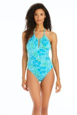 Escape To The Beach Halter Tie Back One Piece Swimsuit -Bleu Rod Beattie Sales bleu rod escape to the beach 1 pc 4 etb lagoon escape to the beach halter tie back one piece swimsuit 35796072890543 1