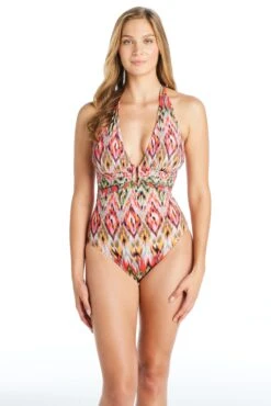 Free Spirit Plunge One Piece Swimsuit -Bleu Rod Beattie Sales bleu rod free spirit 1 pc plunge halter one piece swimsuit tie back fs 35113463251119