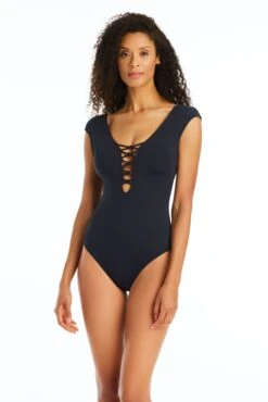 Hole In OneLattice Cap Sleeve One Piece Swimsuit -Bleu Rod Beattie Sales bleu rod hole in one 1 pc 4 black hole in one lattice cap sleeve one piece swimsuit 35796215136431