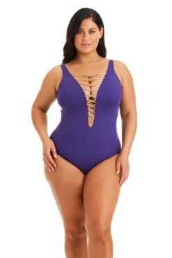 Kore One Piece High Neck Lace Down Swimsuit, Plus -Bleu Rod Beattie Sales bleu rod kore 1 pc 16w purple haze one piece high neck lace down swimsuit plus kn23 35265746632879 1