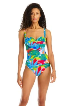 Life Of The Party One Piece Shirred Bandeau Swimsuit -Bleu Rod Beattie Sales bleu rod life of the party 1 pc 4 lop multi life of the party one piece shirred bandeau swimsuit 35770099892399