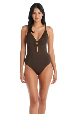 Ring Me Up One Piece Plunge Cross Back Swimsuit -Bleu Rod Beattie Sales bleu rod mu23 1 pc 4 dark chocolate one piece cross back swimsuit mu 35175425540271 1
