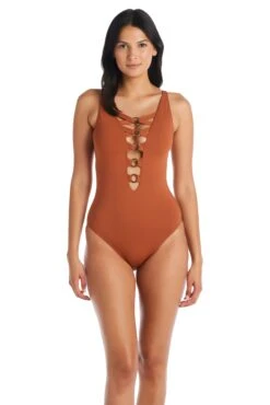 Ring Me Up One Piece Lace Down Ring Front Swimsuit -Bleu Rod Beattie Sales bleu rod mu23 1 pc cinnamon 4 one piece lace down ring front swimsuit mu 35175436583087