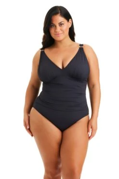 Ring Me Up Surplice Shirred One Piece Swimsuit Plus