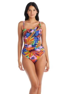 Night Safari Shirred One Shoulder One Piece Swimsuit -Bleu Rod Beattie Sales bleu rod night safari 1 pc one shoulder one piece swimsuit ns 35113698328751