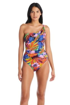 Night Safari Shirred One Shoulder One Piece Swimsuit -Bleu Rod Beattie Sales bleu rod night safari 1 pc one shoulder one piece swimsuit ns 35113698361519