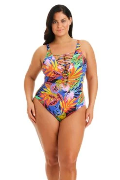 Night Safari Plunge Lace Down One Piece Swimsuit Plus -Bleu Rod Beattie Sales bleu rod night safari plus 1 pc 16w night safari plunge lace down one piece swimsuit plus ns 35265795752111