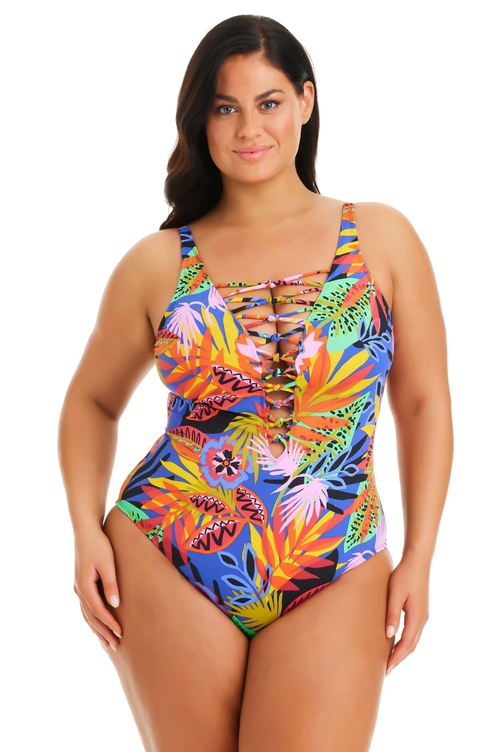 Night Safari Plunge Lace Down One Piece Swimsuit Plus 2 Night Safari Plunge Lace Down One Piece Swimsuit Plus