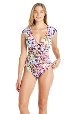 Party Animal Cap Sleeve One Piece Swimsuit -Bleu Rod Beattie Sales bleu rod party animal 1 pc cap sleeve one piece swimsuit pa 35113530359983