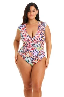 Party Animal Cap Sleeve One Piece Swimsuit Plus -Bleu Rod Beattie Sales bleu rod party animal plus 1 pc cap sleeve one piece swimsuit plus pa 35265852833967 1