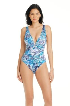 Shady Days Plunge One-Piece Swimsuit -Bleu Rod Beattie Sales bleu rod shady days 1 pc 4 navy print shady days plunge one piece swimsuit 36104531738799