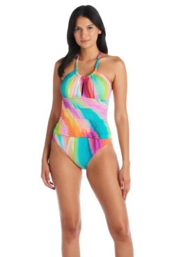 Splash Out One Piece Halter Tie Back Swimsuit -Bleu Rod Beattie Sales bleu rod splash out 1 pc one piece halter tie back mesh side swimsuit so 35113874849967