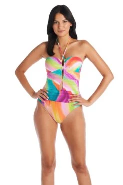 Splash Out Bandeau Tie Front One Piece Swimsuit -Bleu Rod Beattie Sales bleu rod splash out 1 pc tie neck bandeau one piece swimsuit so 35113868591279