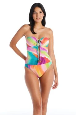 Splash Out Bandeau Tie Front One Piece Swimsuit -Bleu Rod Beattie Sales bleu rod splash out 1 pc tie neck bandeau one piece swimsuit so 35113868656815
