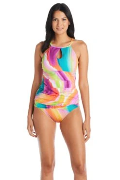 Splash Out High Neck Tankini Top -Bleu Rod Beattie Sales bleu rod splash out tankini high neck tankini top key hole so 35113823273135 1