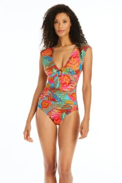 The Heat Is On Cap Sleeve One Piece Swimsuit -Bleu Rod Beattie Sales bleu rod the heat is on 1 pc 4 ht multi the heat is on cap sleeve one piece swimsuit 35797234221231