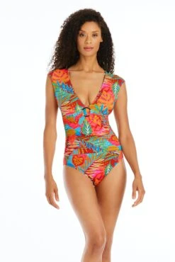 The Heat Is On Cap Sleeve One Piece Swimsuit -Bleu Rod Beattie Sales bleu rod the heat is on 1 pc the heat is on cap sleeve one piece swimsuit 35797234188463 1
