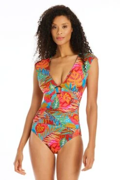 The Heat Is On Cap Sleeve One Piece Swimsuit