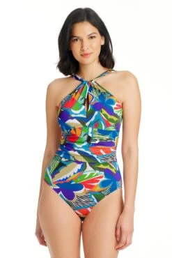 The Mix Key Hole High Neck One Piece Swimsuit