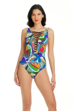 The Mix Plunge Lace Down One Piece Swimsuit -Bleu Rod Beattie Sales bleu rod themix 1 pc the mix plunge lace down one piece swimsuit 36109967917231