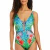 Tropical Flight High Neck Lace Down One Piece Swimsuit -Bleu Rod Beattie Sales bleu rod tropical flight 1 pc tropical flight high neck lace down one piece swimsuit 36448683458735