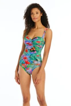 Tropical Flight One Piece Shirred Bandeau Swimsuit -Bleu Rod Beattie Sales bleu rod tropical flight 1 pc tropical flight one piece shirred bandeau swimsuit 35796926759087
