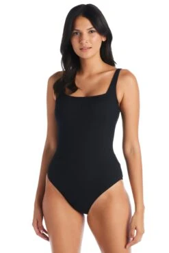 Walk The Line Scoop Neck Ribbed One Piece Swimsuit