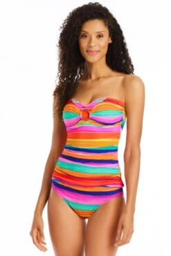 Winning Streak Draped Bandeau Tankini Top