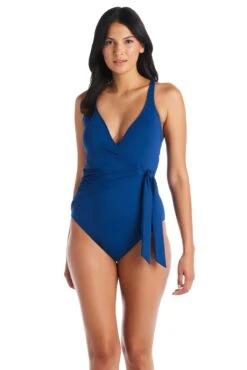 All Tied Up Surplice Tie Side One Piece Swimsuit -Bleu Rod Beattie Sales blue rod all tied up 1 pc surplice tie side one piece swimsuit atu 35128390189231