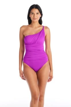 Let's Get Twisted Shirred One Shoulder One Piece Swimsuit 11 Let's Get Twisted Shirred One Shoulder One Piece Swimsuit -Bleu Rod Beattie Sales blue rod let s get twisted 1 pc 4 purple crush one shoulder twist one piece swimsuit lgt 35181453672623