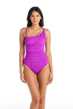 Let's Get Twisted Shirred One Shoulder One Piece Swimsuit 13 Let's Get Twisted Shirred One Shoulder One Piece Swimsuit -Bleu Rod Beattie Sales blue rod let s get twisted 1 pc one shoulder twist one piece swimsuit lgt 35181448790191